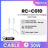 REMAX - RC-C010 C-C Chelectricy Series Type-C to Type-C PD Fast Charging Data Cable (30W) - White