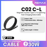 REMAX - C02 C-L Magnetic Suction Type-C To Lightning Fast Charging Data Cable (30W) - Black