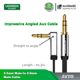 UGREEN (AV119) 3.5mm Male to 3.5mm Male Elbow Audio Connector Adapter Cable Gold-plated Port Car AUX Audio Cable - 1M
