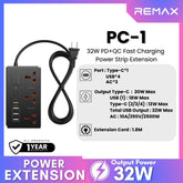 REMAX - PC-1 PD+QC Fast Charging Power Strip (32W) - Black