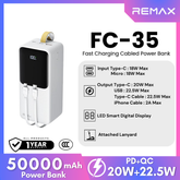 REMAX - FC-35 50000mAh Cynlle Series 22.5W Fast Charging Cabled Power Bank - White