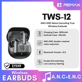 REMAX - TWS-12 ANC+ENC Noise Canceling True Wireless Earbuds - Black