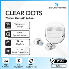 SOUNDPEATS - Clear Dot Bluetooth Wireless Earbuds - White