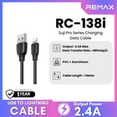 REMAX RC-138i Suji Pro Series USB to Lightning Charging Data Cable (2.4A) - Black