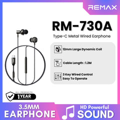 REMAX - RM-730A Type-C Metal Wired Earphone - Tarnish
