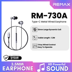 REMAX - RM-730A Type-C Metal Wired Earphone - Grey