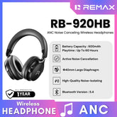 REMAX - RB-920HB ANC Noise Cancelling Bluetooth Wireless Headphone - Black