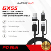 GADGET MAX - GX55 (A+C-C+L ) Hyper Series 4 In 1 Fast Charging Data Cable (60W) - Black