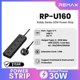 REMAX RP-U160 Kiddy Series 5-Outlet Power Socket(30W 3A1C) - Black