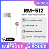 REMAX - RM-512 3.5mm Metal Wired Earphone - Pink