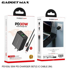 GADGET MAX - PD103U 30W PD (USB-A+USB-C) Charger Set - Black