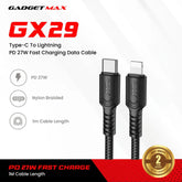 GADGET MAX - GX29 C-L Woven Series Type-C To Lightning Fast Charging Data Cable (27W) - Black