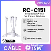 REMAX - RC-C151 Bintrai Series 3 In 1 Fast Charging Data Cable ( 15W ) - White