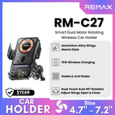 REMAX - RM-C27 15W Smart Dual Motor Rotating Wireless Car Holder - Black