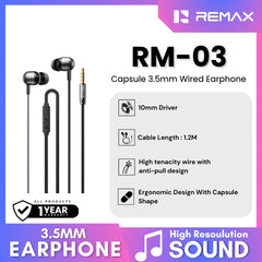 REMAX - RM-03 3.5mm Capsule Wired Earphone - Black