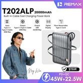 REMAX - T202ALP 20000mAh Built-In-Cable Fast Charging Power Bank ( PD45W+QC22.5W )- Grey