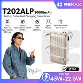 REMAX - T202ALP 20000mAh Built-In-Cable Fast Charging Power Bank ( PD45W+QC22.5W )- Silver