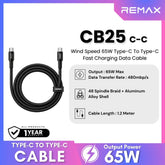 REMAX - CB25 C-C Wind Speed 65W USB To Type-C Fast Charging Data Cable - Black