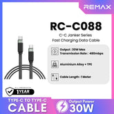 REMAX - RC-C088 C-C Janker Series Type-C to Type-C Fast Charging Data Cable (30W) - Black