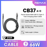 REMAX - CB37 A-C Pisces Series 66W USB To Type-C Fast Charging Data Cable (66W) - Black