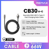 REMAX - CB30 A-C Reynolds 66W USB To Type-C Fast Charging Data Cable (66W) - Black