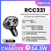 REMAX - RCC331 Lodi Series Call/FM Player Fast Car Charger (54.5W) - Black