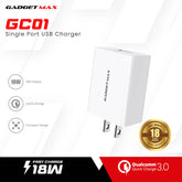 GADGET MAX - GC01 Single USB Port QC 3.0 Charger (18W) - White