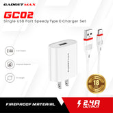 GADGET MAX GC02 TYPE-C 2.4A SINGLE USB PORT SPEEDY TYPE-C CHARGER SET(1USB)(2.4A)(1M)
