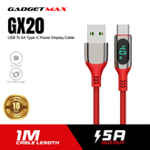GADGET MAX GX20 USB TO 5A TYPE C POWER DISPLAY CABLE (1M)(5A) - RED