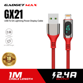GADGET MAX GX21 USB TO LIGHTNING POWER DISPLAY CABLE (1M)(2.4A) - RED