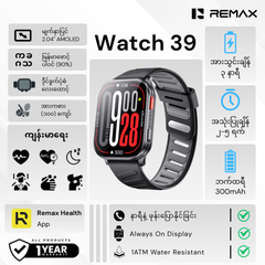 REMAX - Watch 39 Lingfeng Square-Screen AMOLED Smart Watch - Black