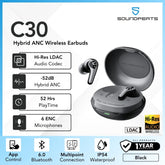 Soundpeats - C30 Hybrid ANC Wireless Earbuds - Black