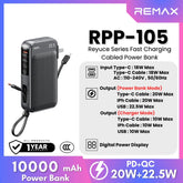 REMAX - RPP-105 Reyuce Series PD+QC Fast Charging Cabled Power Bank ( PD20W+QC22.5W ) - Black