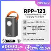 REMAX RPP-123 Gutitan Series 60000mAh PD+QC Fast Charging Power Bank(PD 27W+QC 22.5W) - Grey