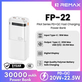 REMAX - FP-22 30000mAh Pilot Series PD+QC Fast Charging Power Bank ( PD20W+QC22.5W ) - White