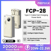 REMAX - FCP-28 20000mAh Fast Charging Cabled Power Bank ( PD20W+QC22.5W ) - Beige