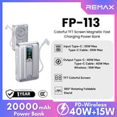 REMAX - FP-113 20000mAh Colorful TFT Screen Magsafe WIreless Charging Power Bank ( PD40W+Magsafe15W) - Silver