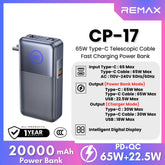 REMAX - CP-17 20000mAh Type-C Telescopic Wall Plug Fast Charging Cabled Power Bank ( PD65W ) - Tarnish