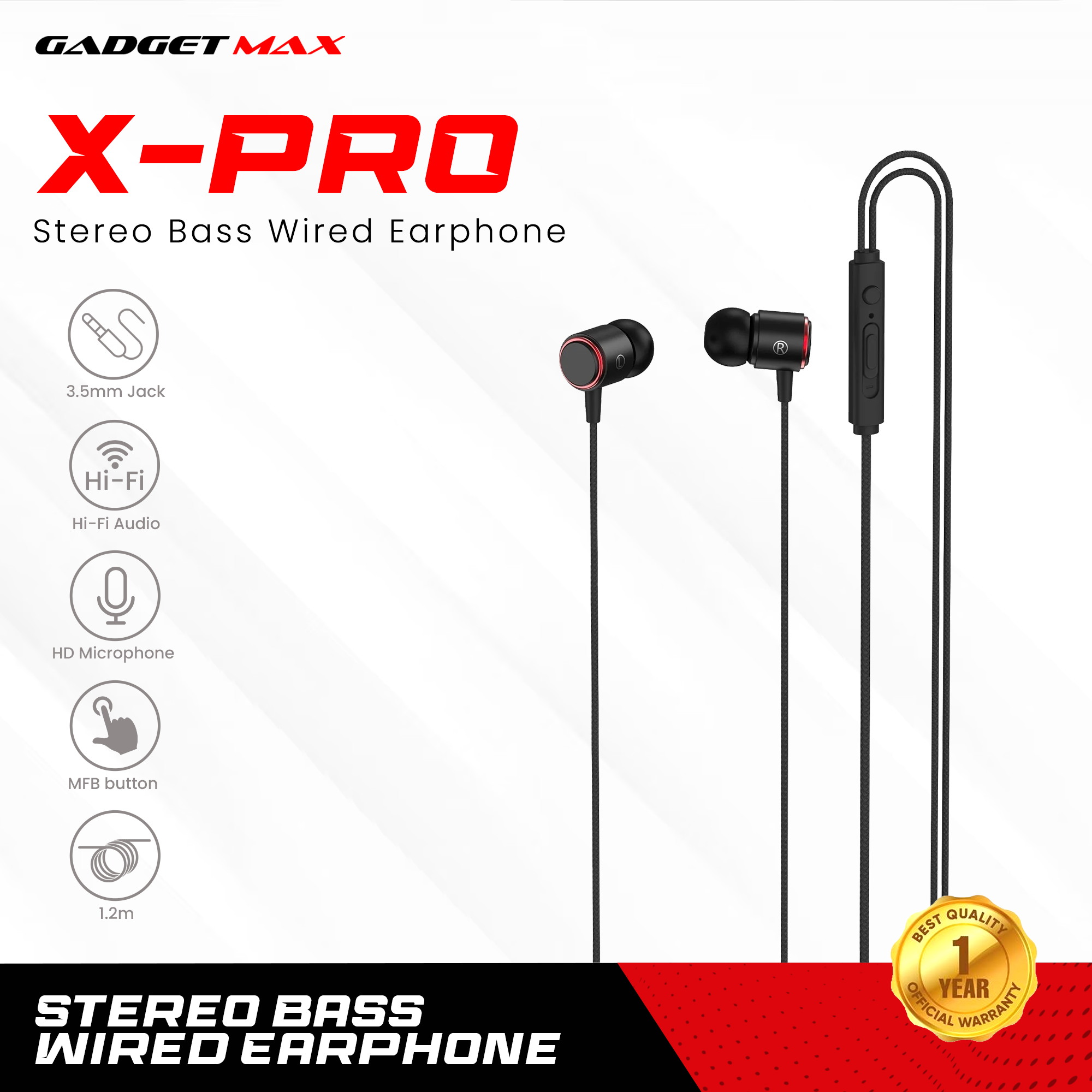 GADGET MAX X PRO STEREO BASS 3.5MM EARPHONE WIRED CONTROL EARPHONE 3. Remax Online Shop