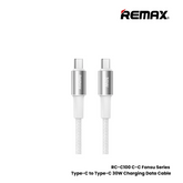 30W ( C to C )-REMAX RC-C100 C-C Fonsu Series 30W Type-C to Type-C Fast Charging Data Cable - White