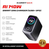 GADGET MAX - AI 140W (1USB+3PD) Smart GAN Charger - Grey