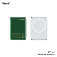 Remax RPP-509 5000mAh 20W PD + QC Magnetic Wireless Fantasy Series Power Bank - Green