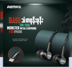 REMAX RM-598I iPhone Wire Earphone FOR MUSIC, & CALL (1200MM) Stereo Sound Wired Headset , For IPhone ,Lighting Earphone