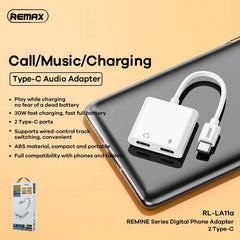 REMAX RL-LA11A REMINE SERIES PHONE ADAPTER DUAL TYPE-C (120MM), Type-C  Audio AdapterAdapter