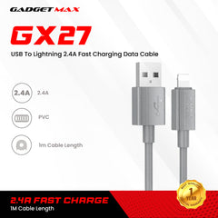GADGET MAX - GX27 TPE Series USB To Lightning Data Cable ( 2.4A ) - Grey