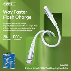 REMAX RC-198I CHAINING 2 SERIES PD 20W FAST-CHARGING DATA CABLE TYPE-C TO IPH (1M), Type-C to Lighting Cable