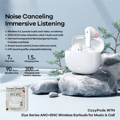 REMAX COZYPODS W7N ZIYE SERIES , ANC Earbuds ANC+ENC WIRELESS EARBUDS FOR MUSIC & CALL - Black