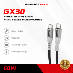 GADGET MAX - GX30 C-C Nano Series Type-C To Type-C PD Fast Charging Data Cable ( 60W ) - Black