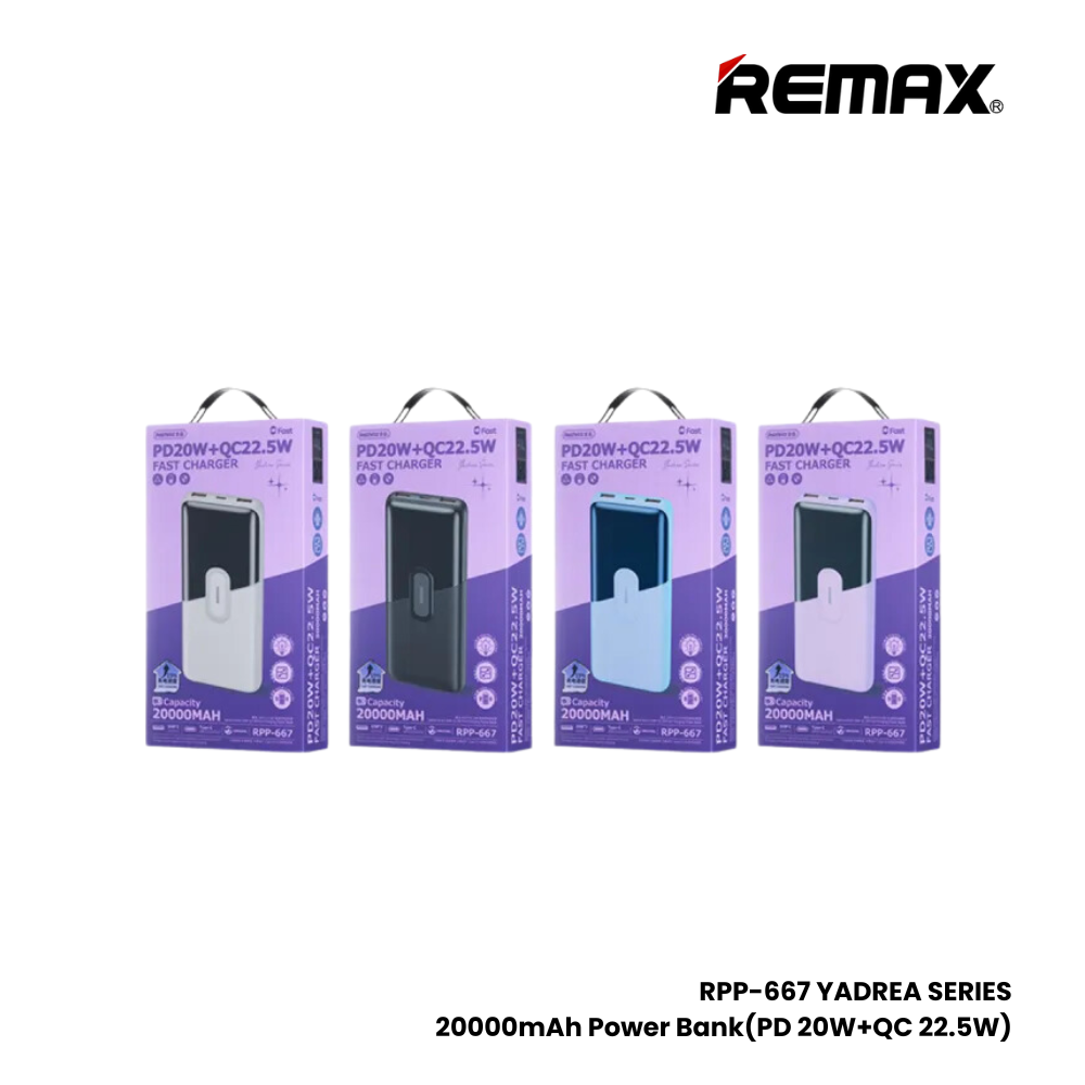 REMAX RPP-667 Yadrea Series  20000mAh PD+QC Fast Charging Power Bank(PD 20W+QC 22.5W) - Purple