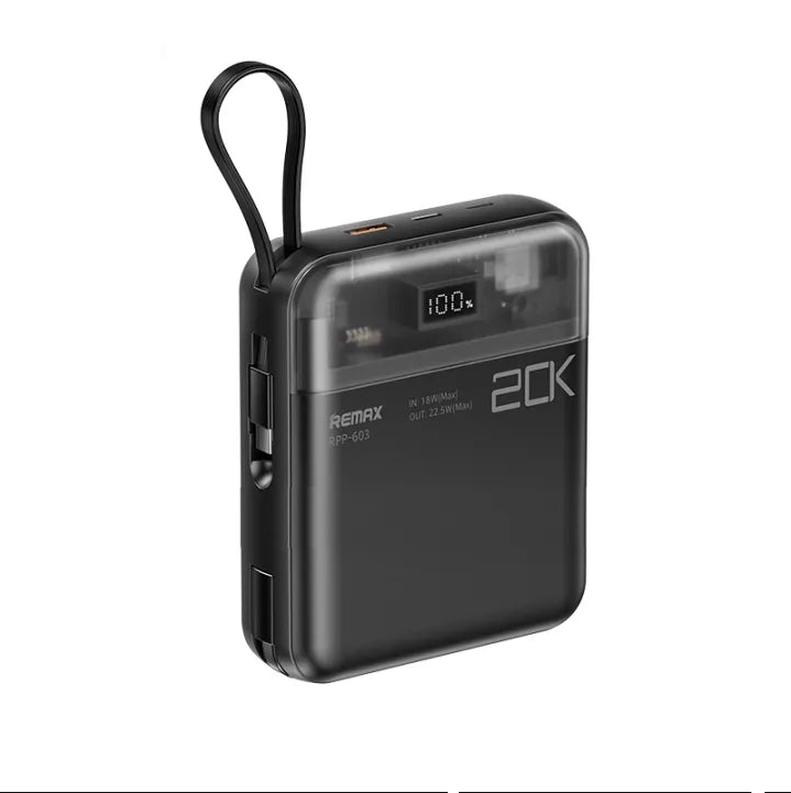 Remax RPP-603 20000mAh Sucha Pro Series 20W + 22.5W Power Bank with 2 Fast Charging Cables - ‌Black